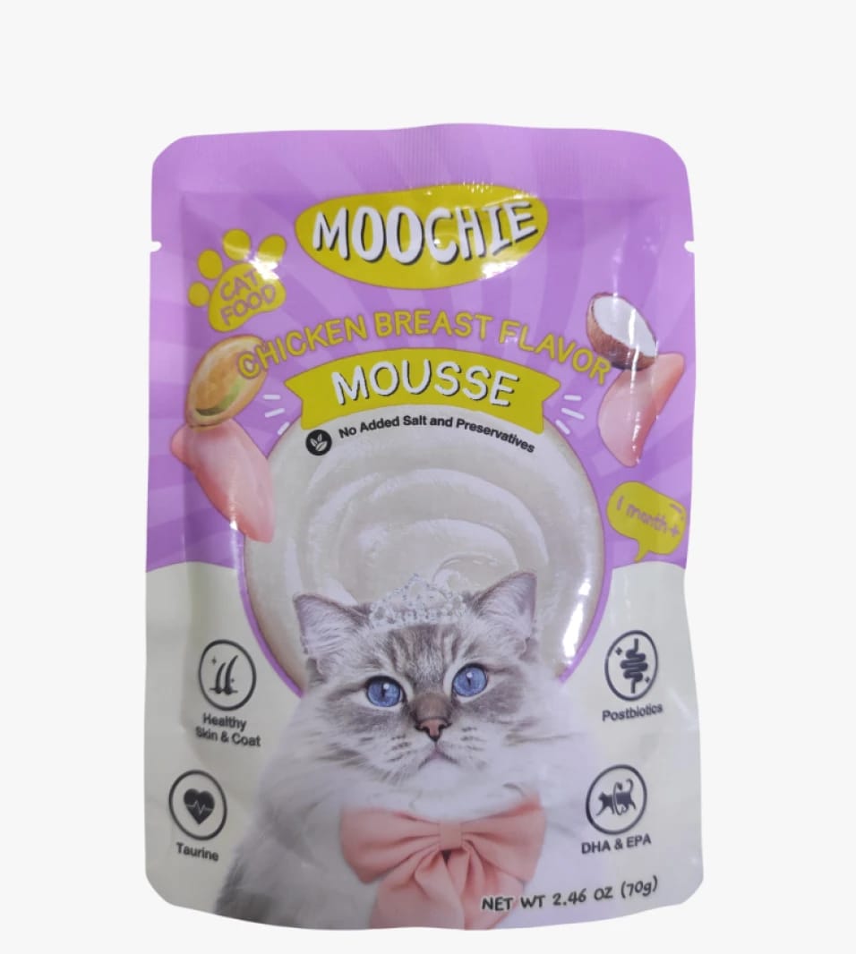 Moochie Cat Food Chicken Breast Flavor Mousse for Small and Adult Cats with Digestive Aid