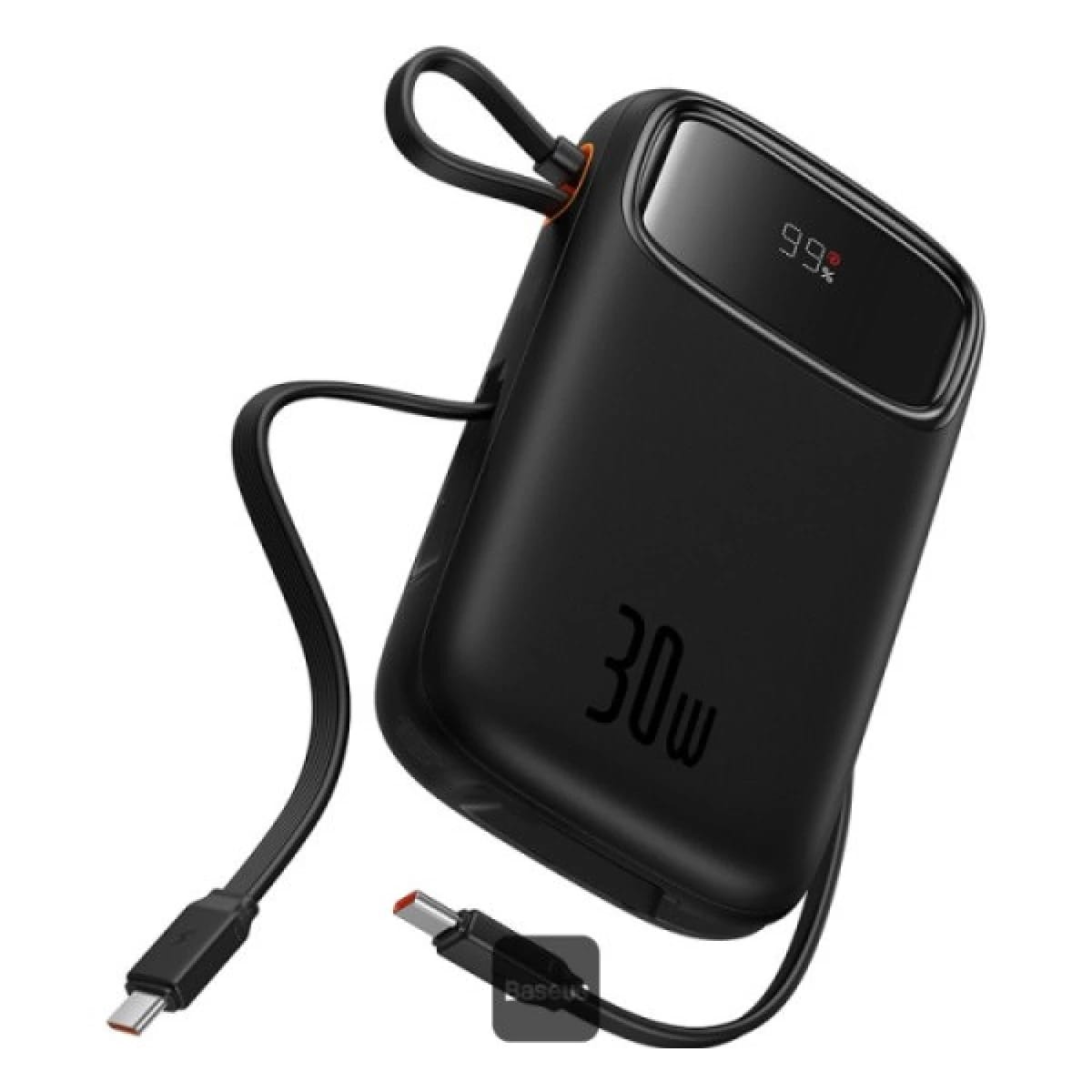 Baseus QPow2 20000mAh Digital Display Fast Charge Power Bank 30W With Built-in Dual Type-C Cable - Black