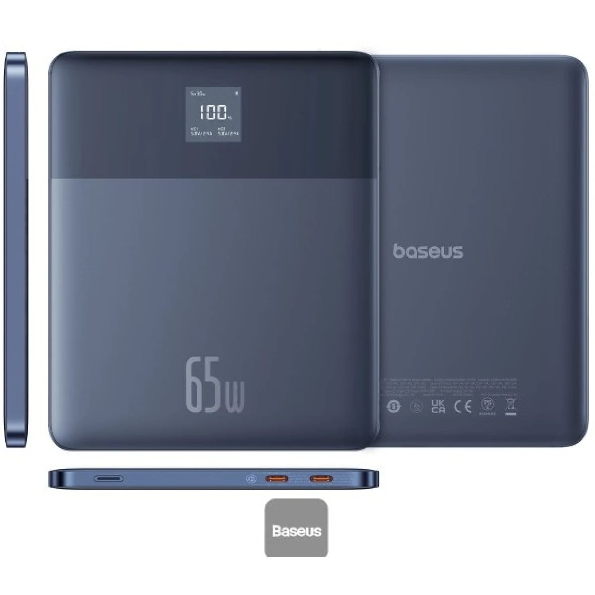 Baseus Blade2 12000mAh Power Bank | 65W Fast Charging Ultra-Thin Digital Display Intelligent Edition Battery Pack For Laptop/MacBook & Phones - Blue