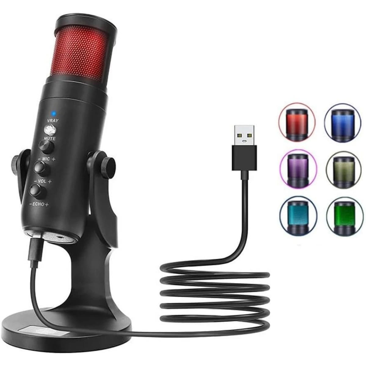 ميكروفون جي ماري MC-PW9 سلكي USB بتقنية RGB للتسجيل - أسود
