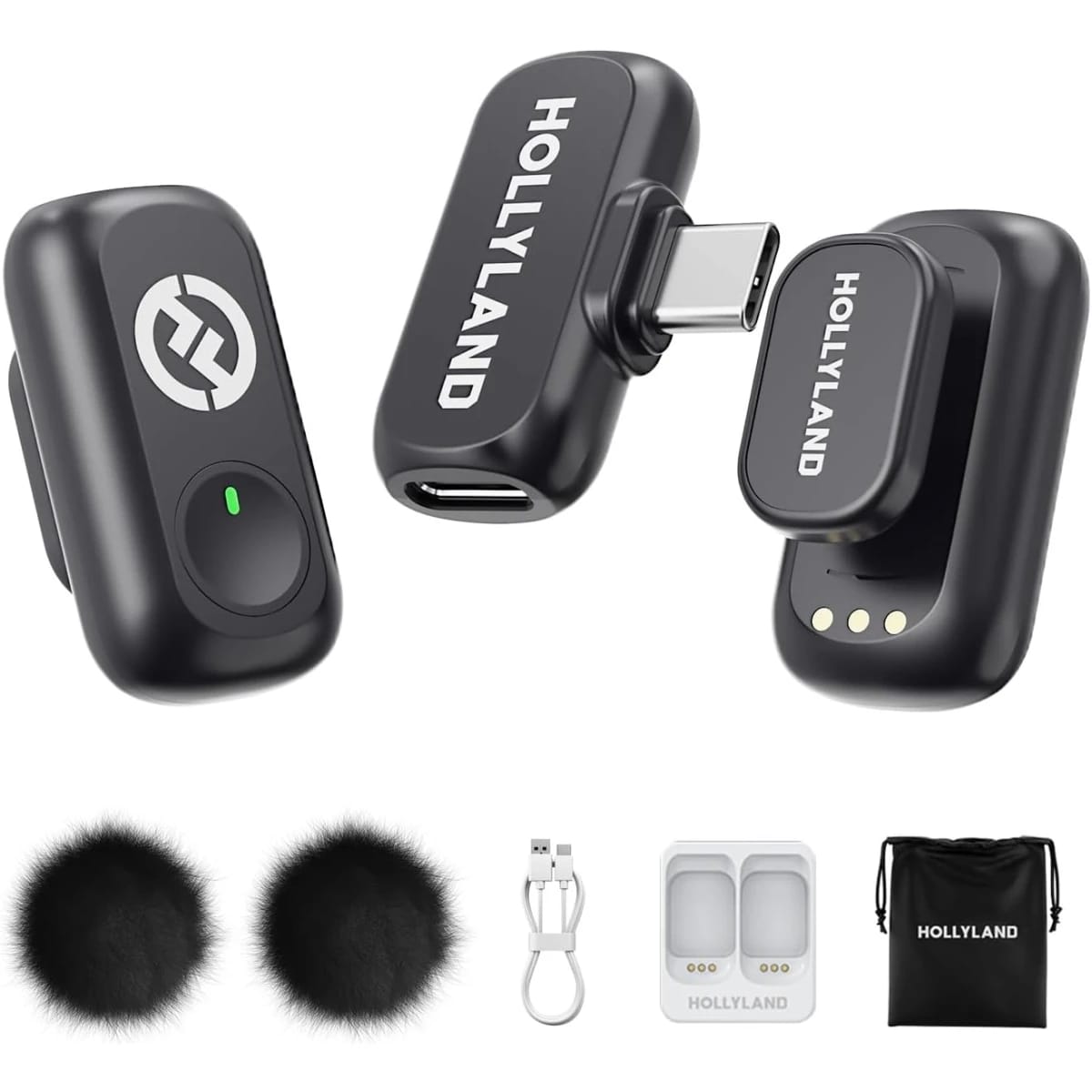 Hollyland Lark A1 Mini Wireless Microphone for iPhone 17/16/15 & Android, 48kHz/24-bit, 3-Level Intelligent Noise Cancel, Mini Mic for YouTube, Podcast, Vlogging (Black, 2TX + USB-C RX + Charging Case) - Black