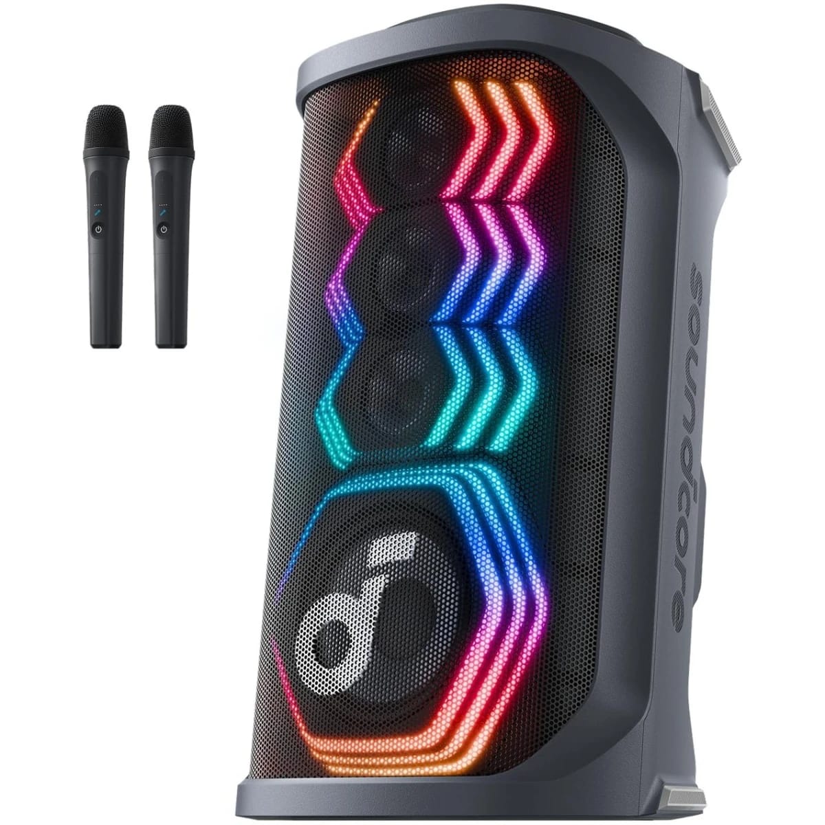 Anker soundcore Rave 3S AI Party Speaker with 2 Wireless Microphones, 200W Sound, AI Vocal Removal, Reverb, Light Show, 12H Playtime, Portable Bluetooth PA System for Home, Party, or Backyard - Black