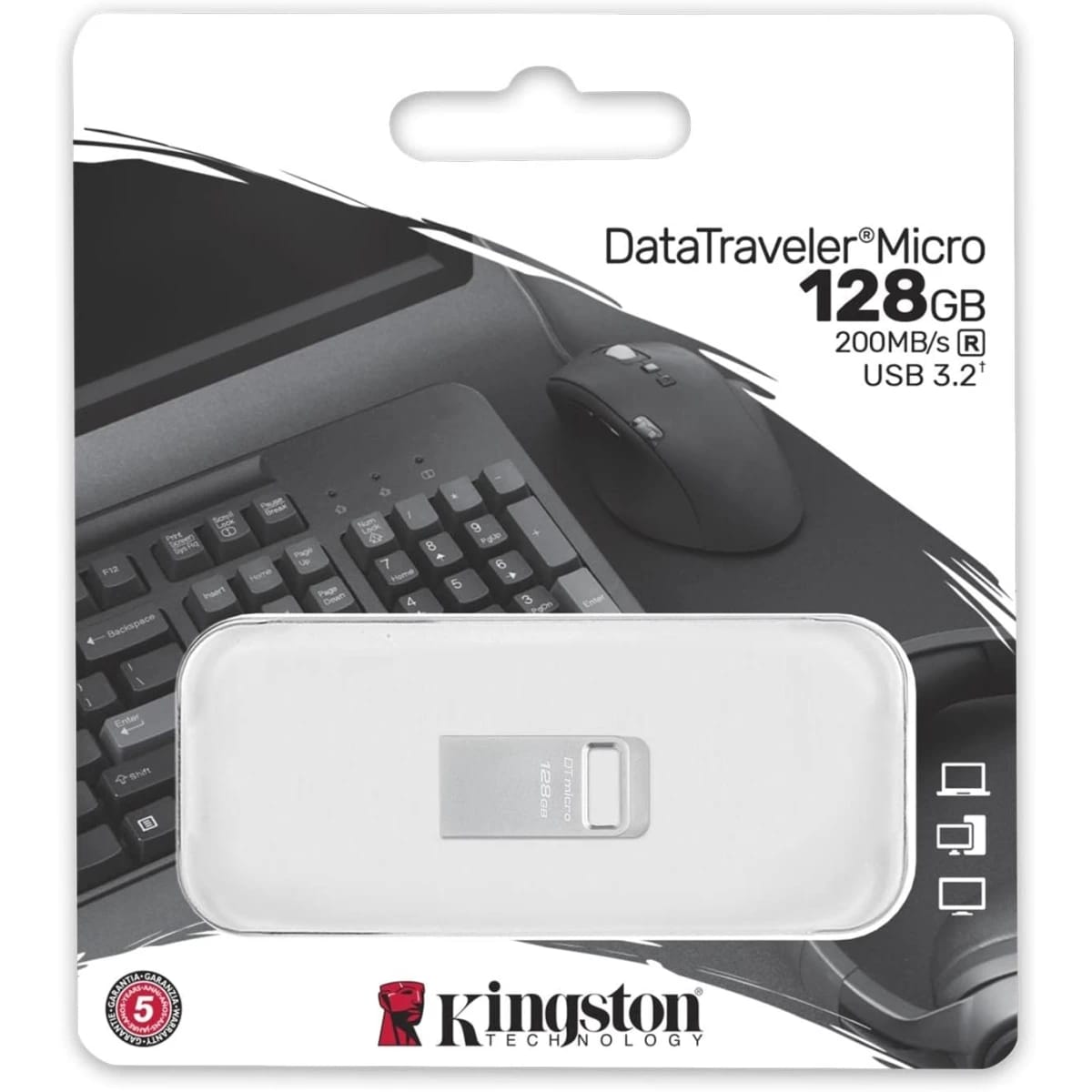 Kingston DataTraveler Micro 128GB USB Flash Drive Ultra-Small Premium Metal Design USB 3.2 Gen 1 Speeds up to 200MB/s