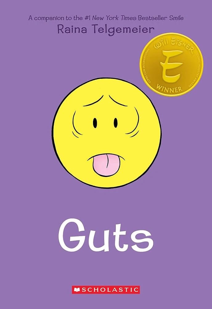 Guts Book by Raina Telgemeier for Children and Young Adults Featuring an Adorable Emoji Design Telling a Heartfelt Story