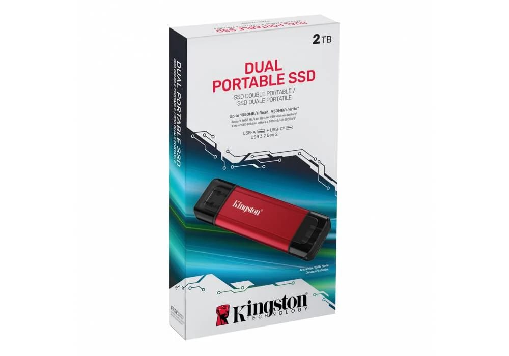 Kingston 2TB Dual USB-A/C Portable SSD | Up to 1050MB/s | USB 3.2 Gen 2