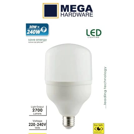 مصباح LED على شكل T بقوة 30 وات وضوء نهار بدرجة حرارة 6500 كلفن
