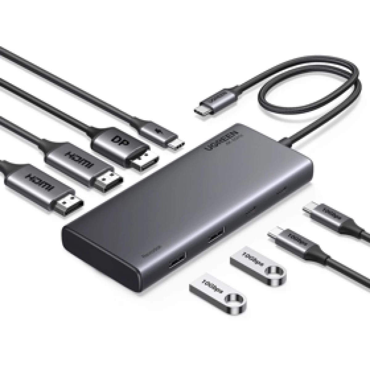 UGREEN-45380 10 in 1 USB C to USB A 3.2 + USB 3.0+2xUSB-C 3.2+2xHDMI+RJ45 Gigabit +SD&TF+PD 100W