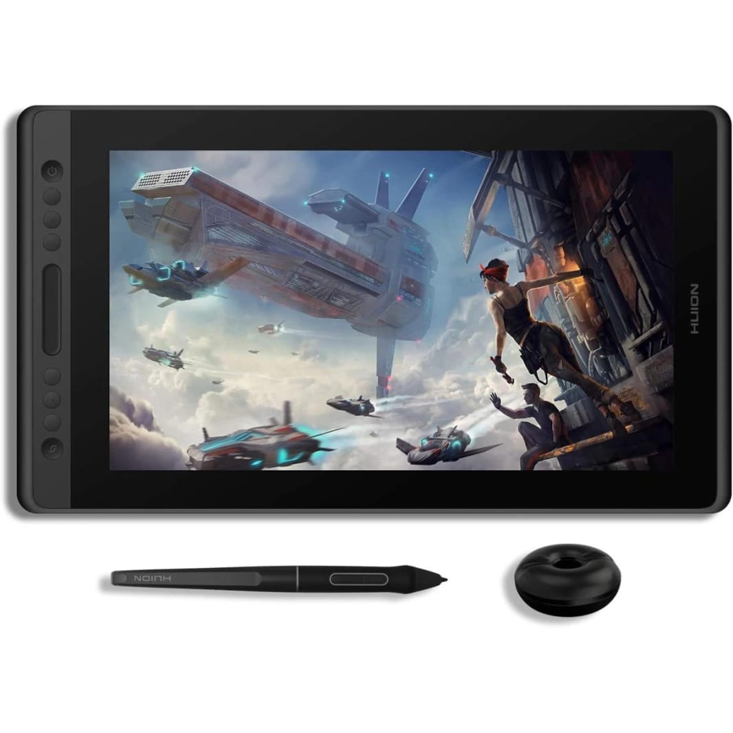 HUION KAMVAS Pro 16 Premium Graphics Drawing Tablet Anti-glare Screen w/ Stylus Pen, 15.6, FHD, IPS, 120% sRGB, 16.7M (8bit), 178° Viewing Angle, Touch Bar - For PC/MAC/Linux (Silver Black)