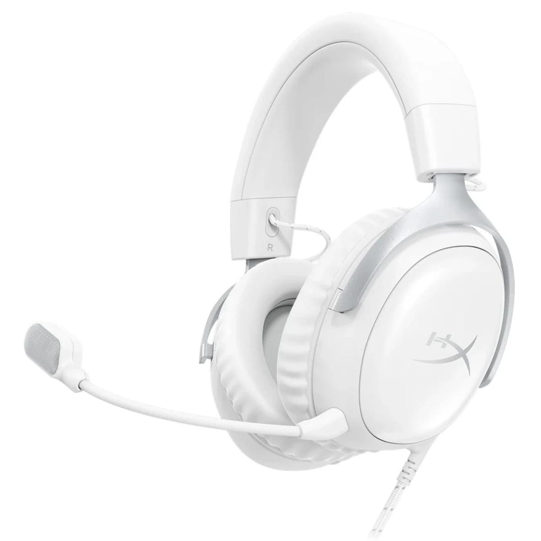 HyperX Cloud III DTS:X Spatial Virtual 3D Surround Sound Gaming Headset with Enhanced Bass & Superior Noise-Cancelling Microphone Quality & Onboard Controls, Multiplatform Compatibility (USB-C, USB-A, and 3.5mm) - White