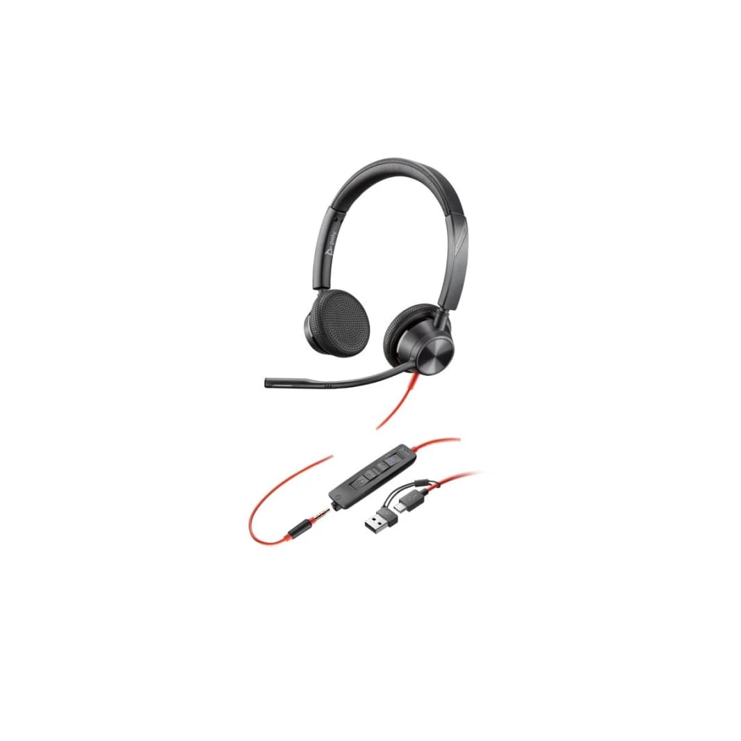 Plantronics - Blackwire 3325 Wired Stereo Headset with Boom Mic (Poly) - Connect to PC/Mac via USB-A or mobile/tablet via 3.5 mm connector - Works with Teams, Zoom & more