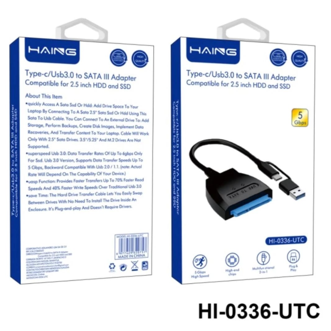 كابل محول هاينج USB 3.0 و TYPE C A إلى SATA بحجم 3.5''/2.5" HI-0336-UTC