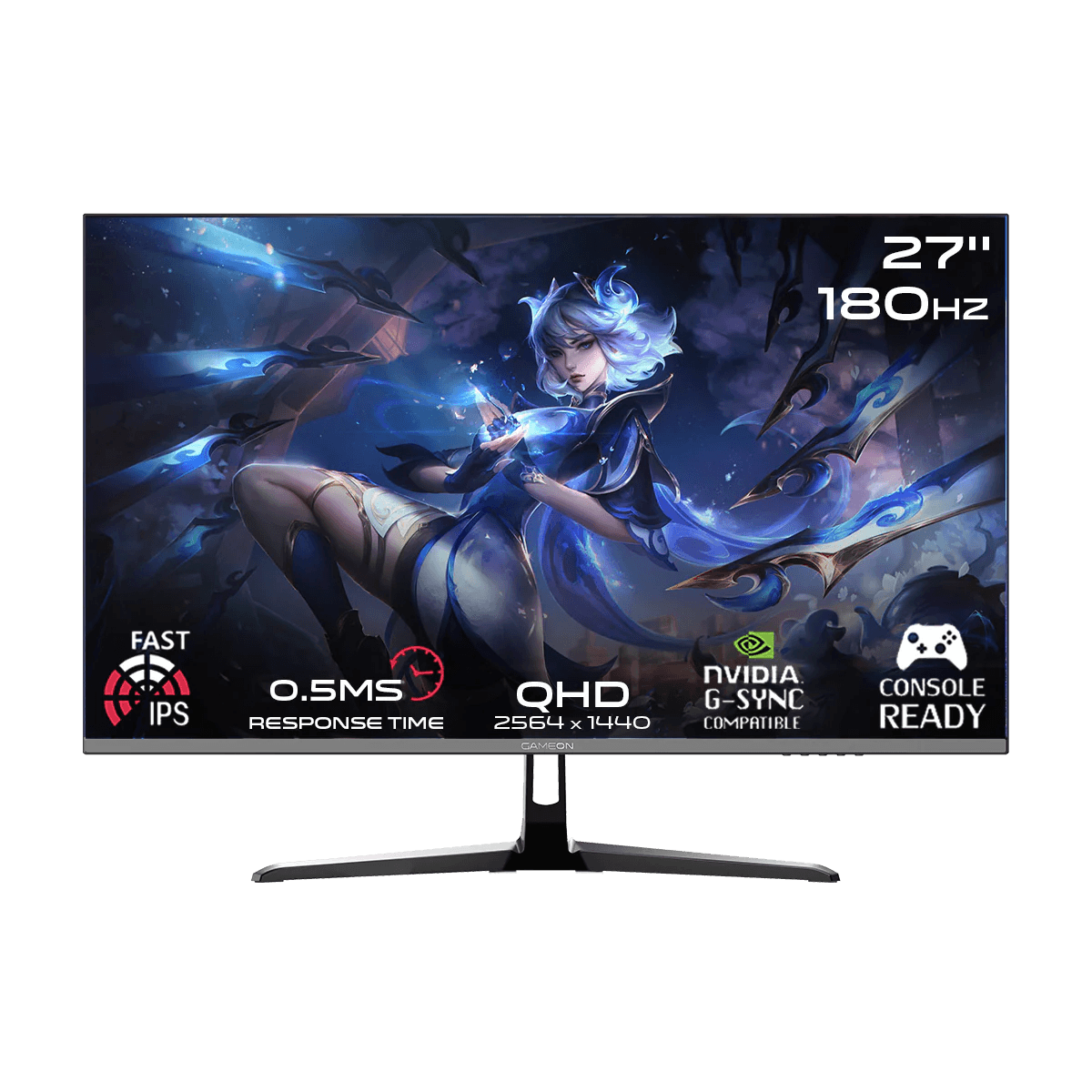 GAMEON GOPS27QHD180IPS Pro Series 27" QHD, 180Hz, MPRT 0.5ms, HDMI 2.1, Fast IPS Gaming Monitor (Supports PS5) - Black