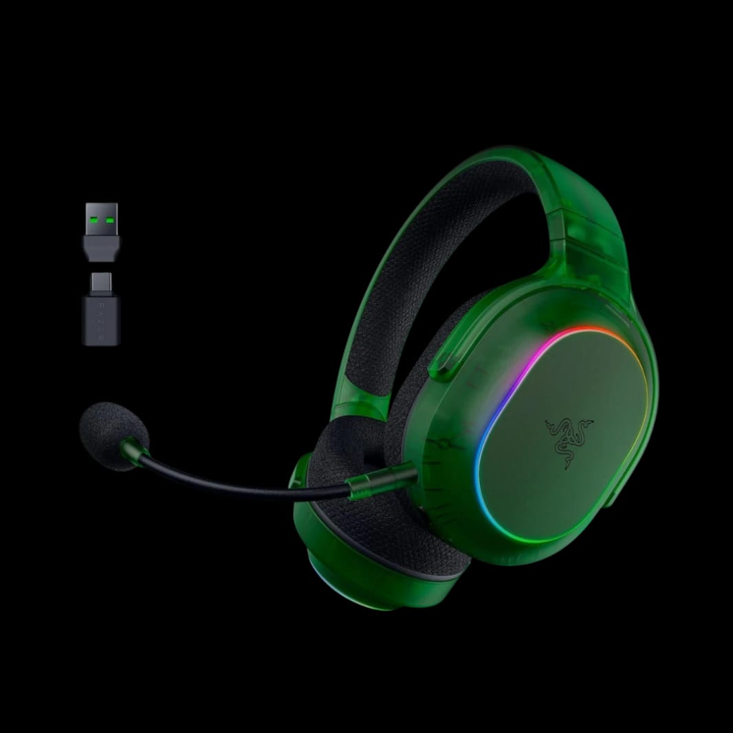 سماعة الألعاب اللاسلكية ريزر باراكودا X كروم: لاسلكي 2.4GHz وبلوتوث - خفيفة الوزن - RGB - محركات 40 ملم - مايك قلبي - بطارية 70 ساعة - للكمبيوتر الشخصي وماك وPS5 وSwitch 2 والهاتف الذكي - فانتوم جرين