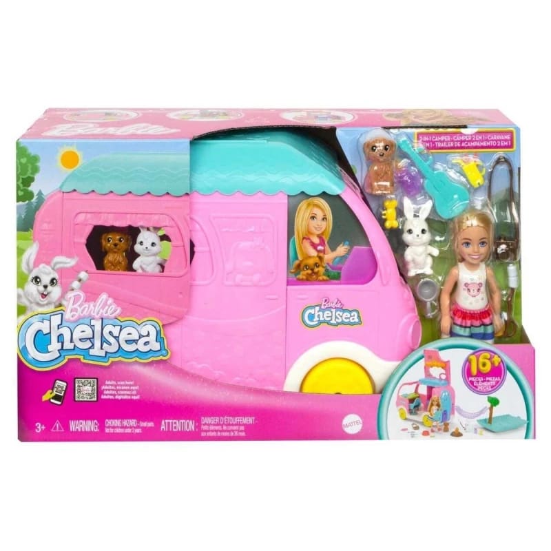 MATTEL | باربي، عربة تخييم، مجموعة تشيلسي 2 في 1