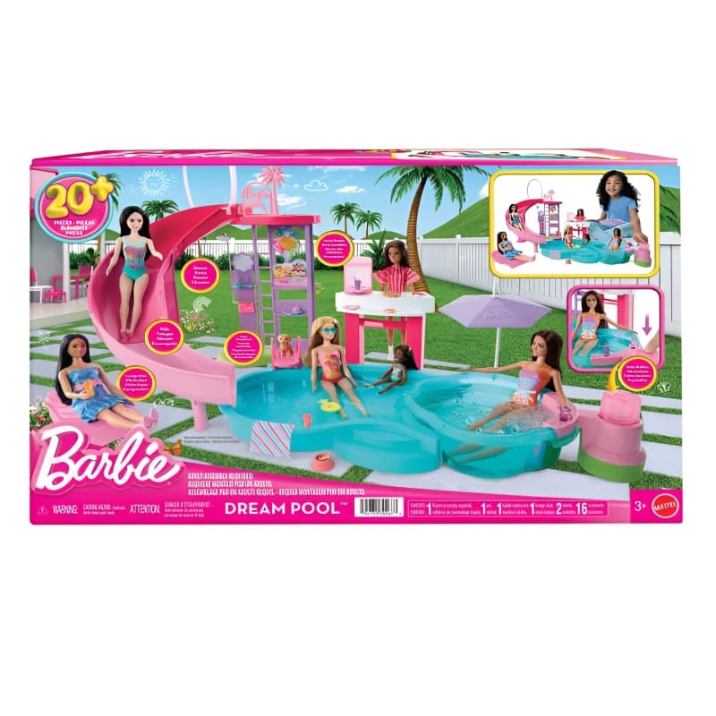 Barbie | Dream Pool Playset With Slide & Bubbling Hot Tub