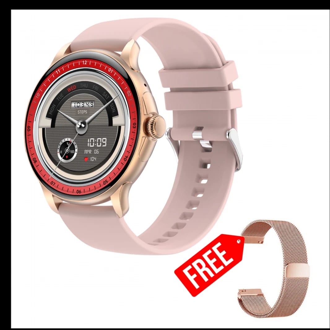 VIKUSHA V70 Smart Watch 1.43 Inch Amoled Screen, Voice Assistant Bluetooth Call Heart Rate Health Monitor Smartwatch Fitness Tracker with Dual Strips for Men Women - Rose Gold