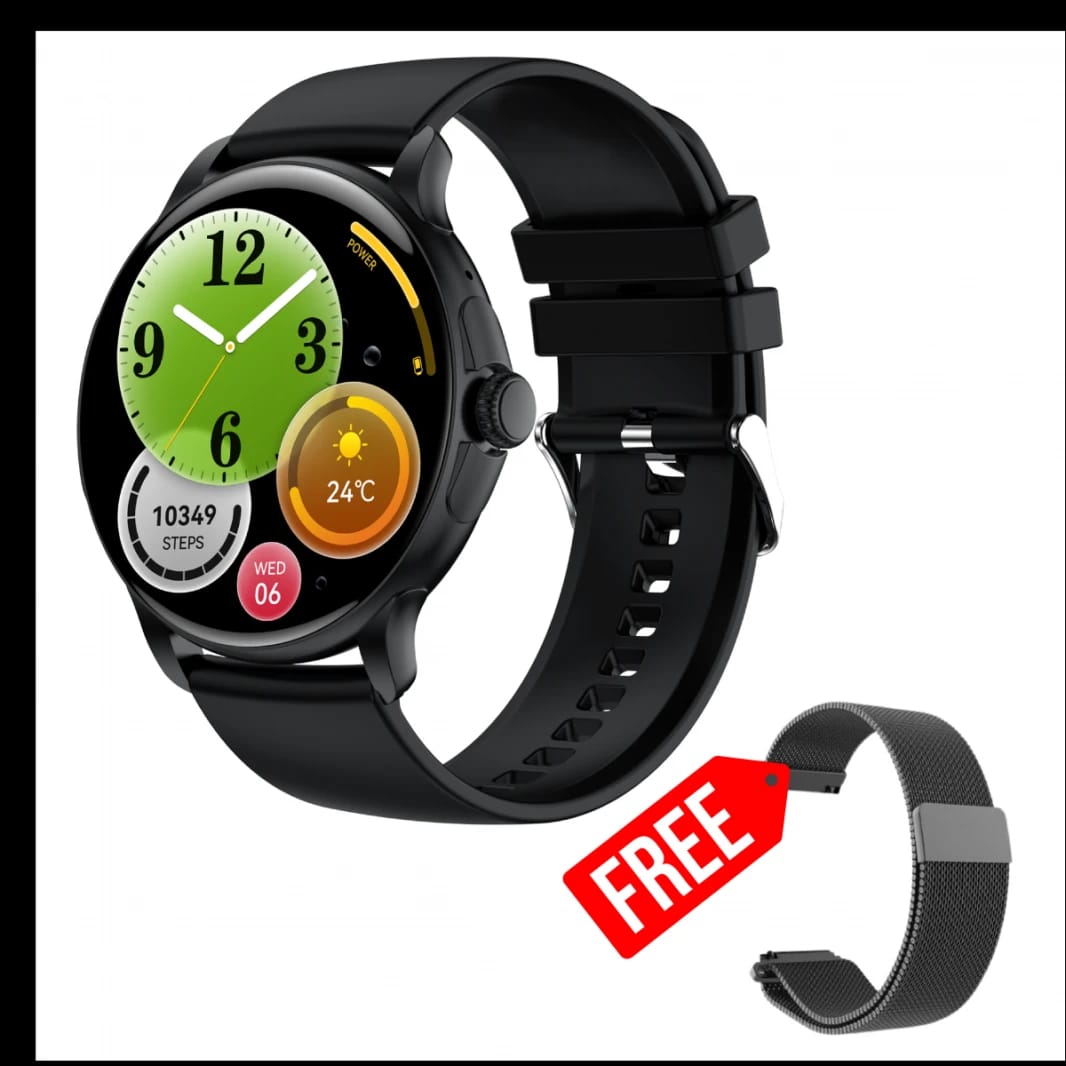 VIKUSHA V70 Smart Watch 1.43 Inch AMOLED Screen, Bluetooth Call with Voice Assistant, Heart and Health Monitor, Fitness Tracker with Dual Straps - Black