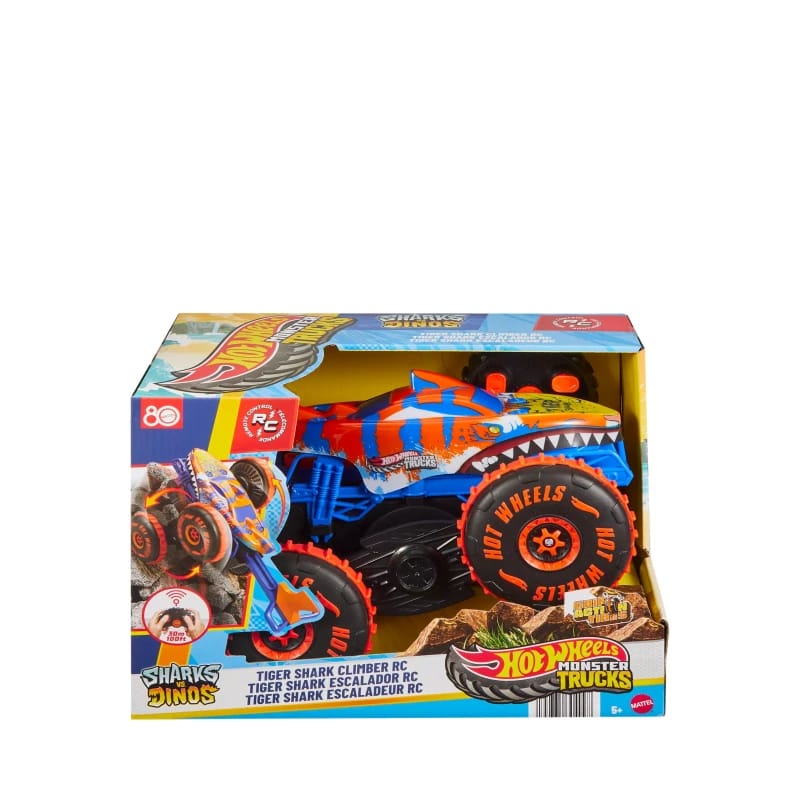 MATTEL | Hot Wheels, Monster Trucks Remote Control Toy Vehicle, Large-Scale RC Tiger Shark