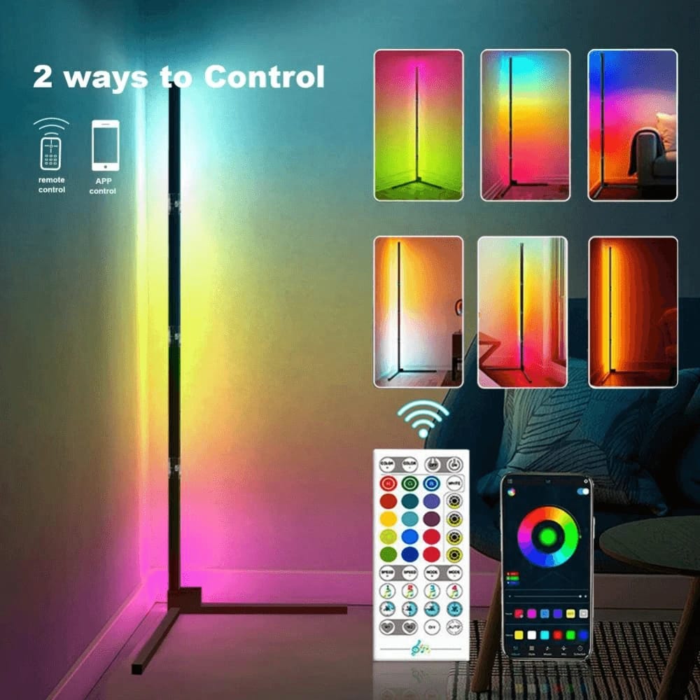 مصباح أرضي حديث LED بتزيين ركني RGB