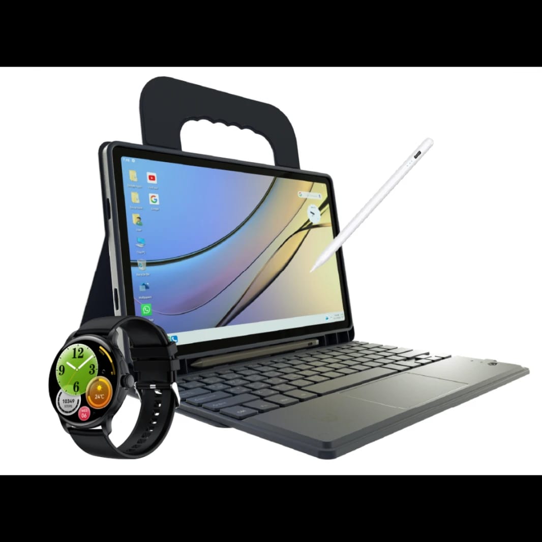 VIKUSHA Tablet V-Z80 Plus, 10.95, 12GB + 12GB RAM + 256GB ROM, 8500mAh 5-6 hours Battery Life, 4G Dual SIM, Android 14 with V70 Smart Watch + Stylus Pen + Keyboard + Stand Cover + Two Screen Protectors + Charger + Headset - Grey