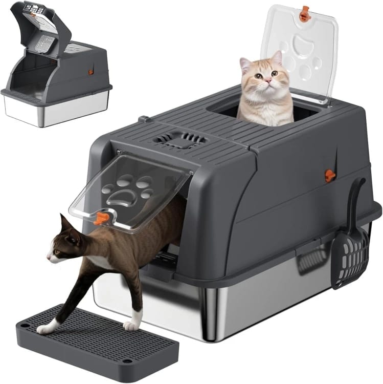 JPZ-1-7 Fully Enclosed Stainless Steel Litter Box with 13 cm Lower Basin