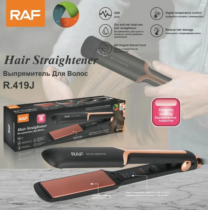 RAF Hair Straightener for Daily Use Ceramic Styling Tool for Modern Women and Beauty Salons, Featuring Sleek Design and Advanced Heat Technologies Suitable for Long and Short Hair for All Hair Types.