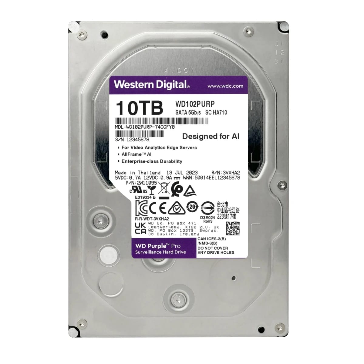 ويسترن ديجيتال WD102PURP محرك أقراص للتخزين البنفسجي للمراقبة 10 تيرابايت بسرعة 7200 دورة في الدقيقة