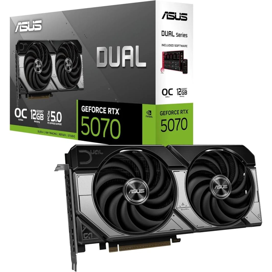 بطاقة رسوميات ASUS Dual GeForce RTX™ 5070 إصدار OC بذاكرة 12GB GDDR7 (PCIe 5.0, 12GB GDDR7, دعم DLSS 4