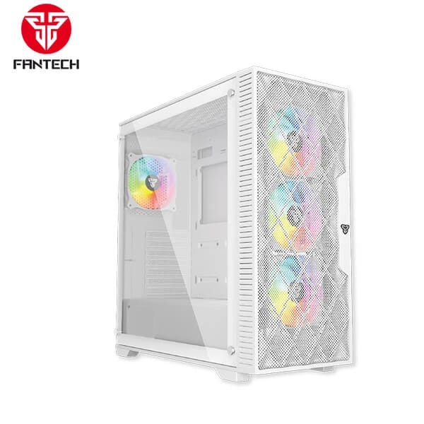 كيس برج متوسط FANTECH RHOMBUS XL CG84 مع مراوح ARGB - أبيض