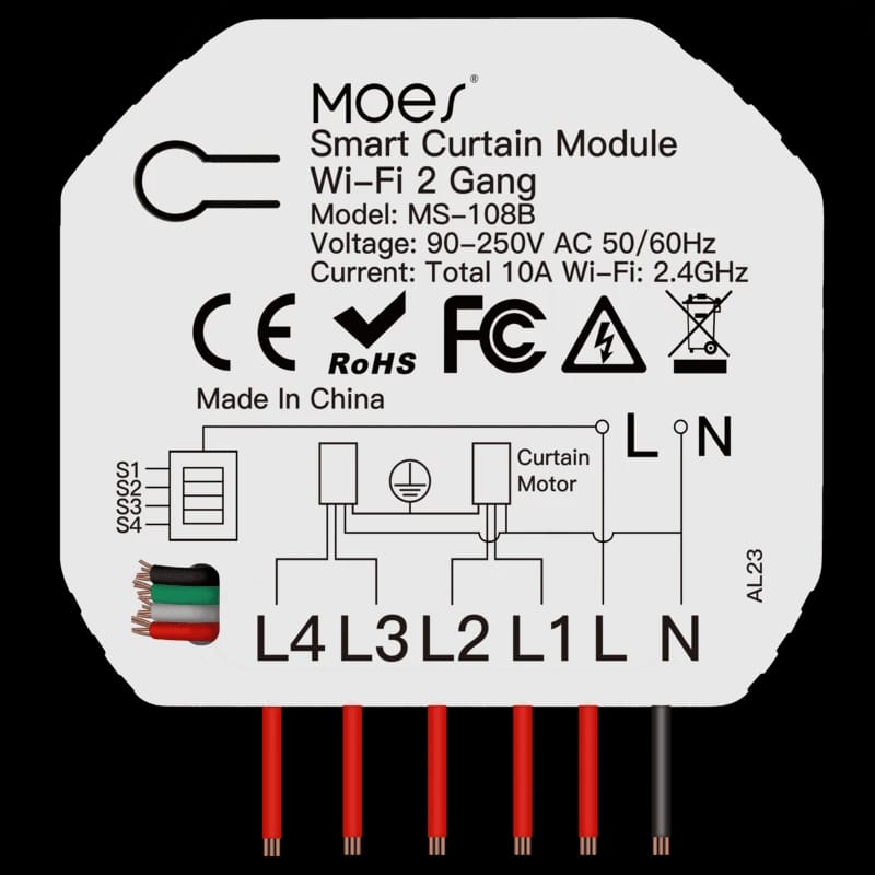 MOES Smart WiFi curtain hidden Module switch 2Gang 10A (WM-108B-MS)