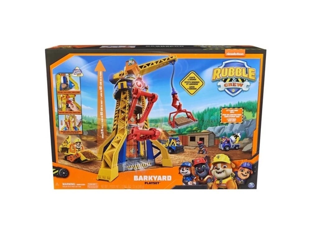 Rubble & Crew, Bark Yard Crane Tower Playset with Rubble Action Figure, Toy Bulldozer & Kinetic Build-It Play Sand - 56.52 x 13.67 x 38.43 cm