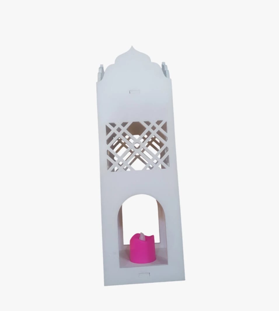 Decorative Lantern with Traditional Architecture Design and LED Candle for Home Ambiance and Special Gatherings