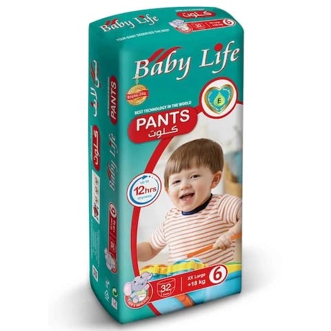 حفاضات بيبي لايف سروال مقاس 6 كبير جدًا +18 كغم 32 قطعة