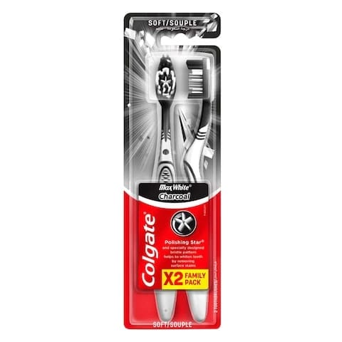Colgate Toothbrush Max White Charcoal Whitening Soft 2 Pieces