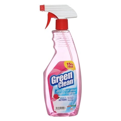 Al Emlaq Glass Cleaner Green Clean Multi-Action With Rose 690 Ml