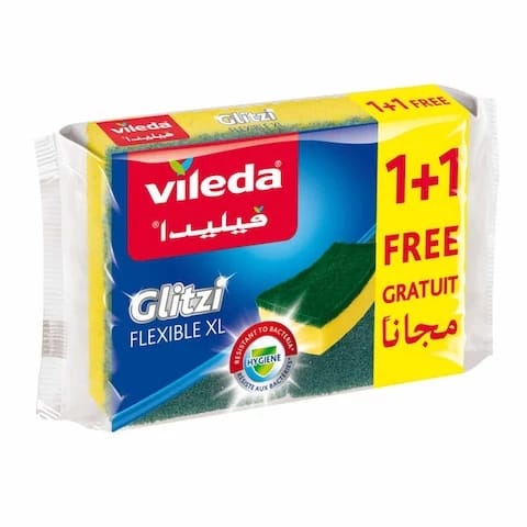 فيلدا جلتيزي إسفنجة جلي مرنة، مضادة للبكتيريا، متعددة الاستخدامات، أصفر وأخضر، 1+1 قطعة