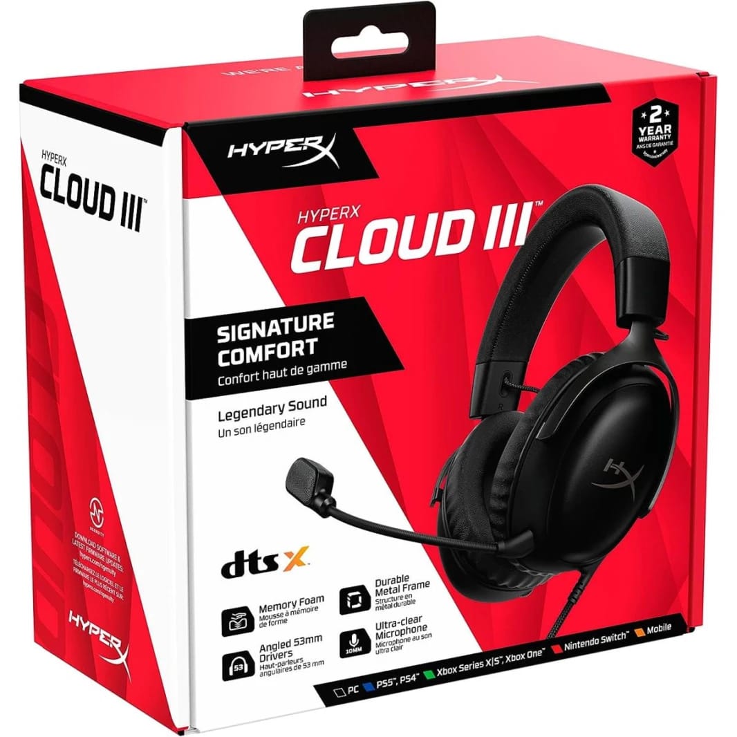 HyperX Cloud III – Gaming Headset with 7.1 Virtual Surround Sound for PC, PS4, Mac, Mobile (Black)