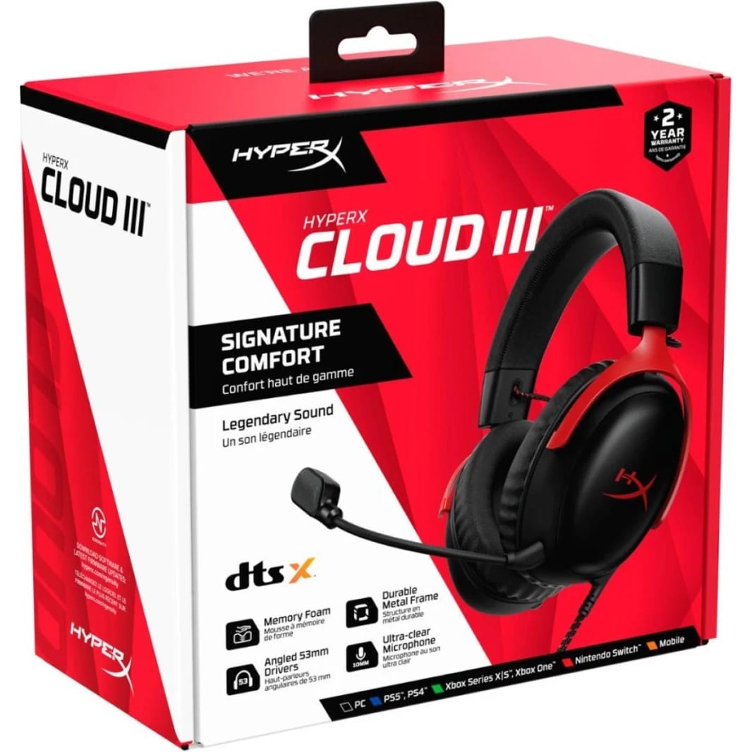 HyperX Cloud III – Gaming Headset 7.1 Virtual Surround Sound for PC / PS4 / Mac / Mobile (Black/Red)