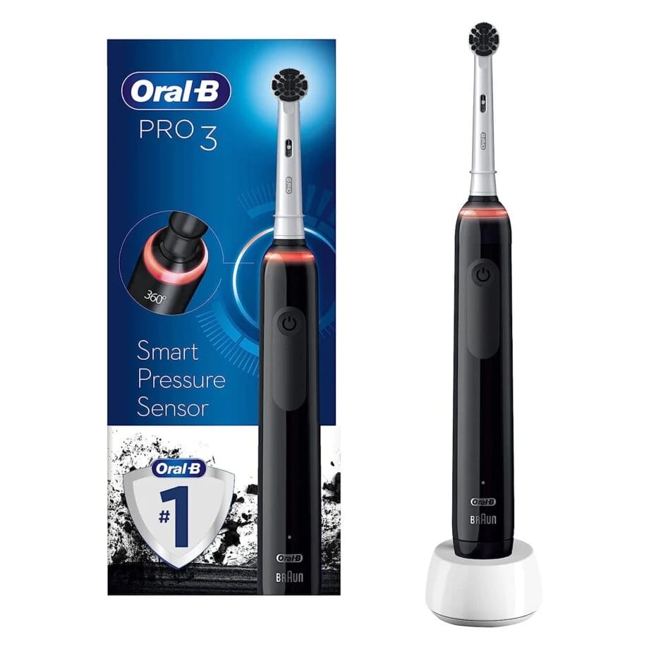Oral-B – Toothbrushes – Oral-B by Braun Pro 3 3000 Electric Toothbrush with Smart Pressure Sensor & 2 Charcoal Infused Heads pure clean – Charcoal