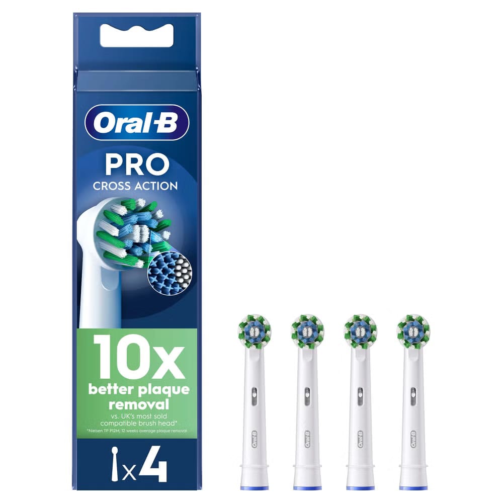 Oral-B – Toothbrush Heads – CrossAction PRO Electric Toothbrush Heads with CleanMaximiser Technology – 4 Pack – White