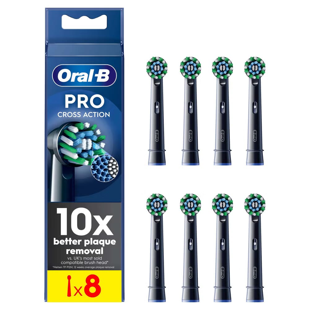 Oral-B – Toothbrush Heads – CrossAction PRO Electric Toothbrush Heads with CleanMaximiser Technology – 8 Pack – Black