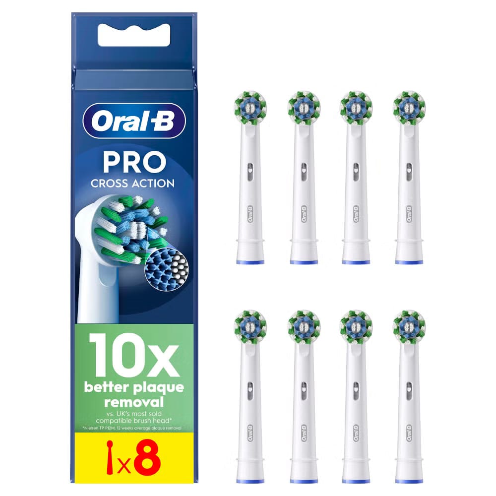 Oral-B – Toothbrush Heads – CrossAction PRO Electric Toothbrush Heads with CleanMaximiser Technology – 8 Pack – White