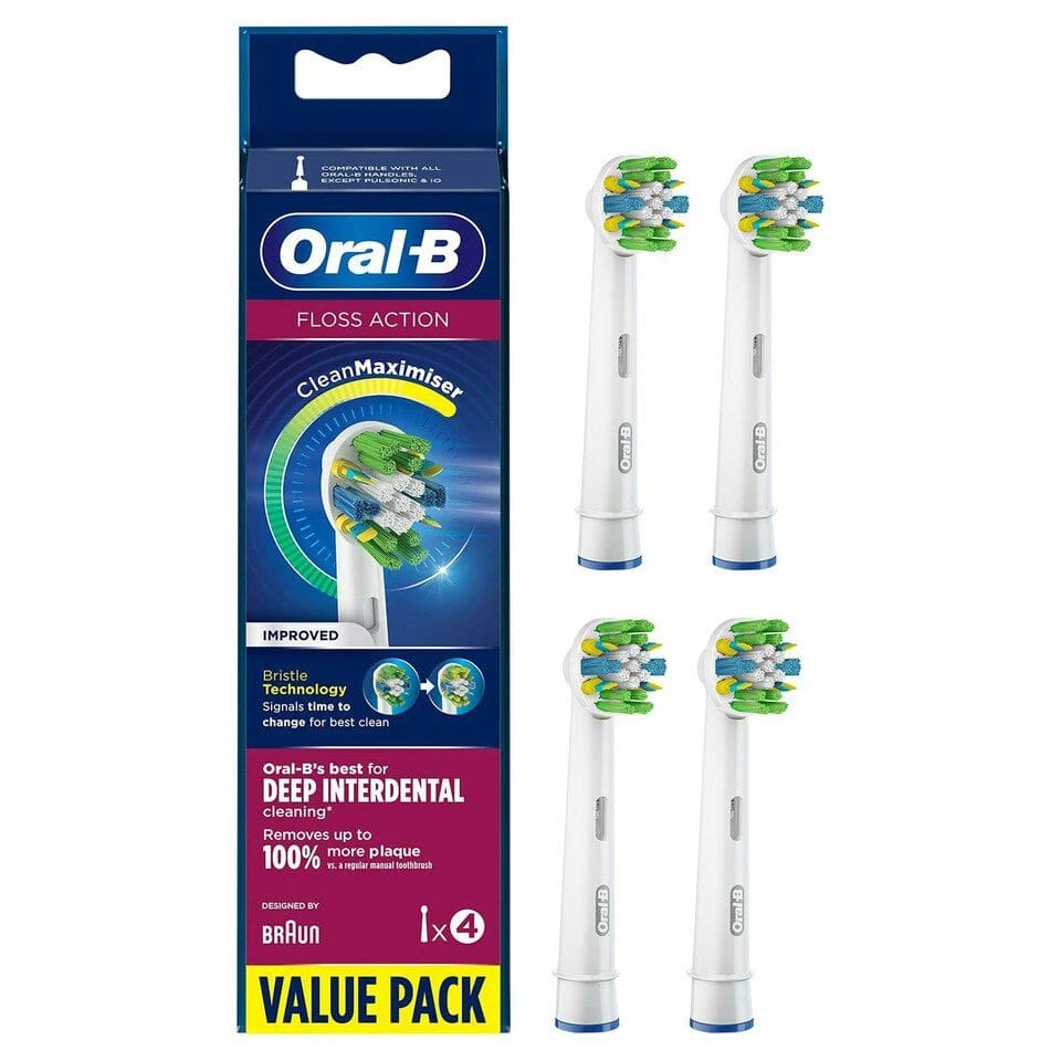 Oral-B – Toothbrush Heads – Floss Action Electric Toothbrush Heads with CleanMaximiser Technology – 4 Pack