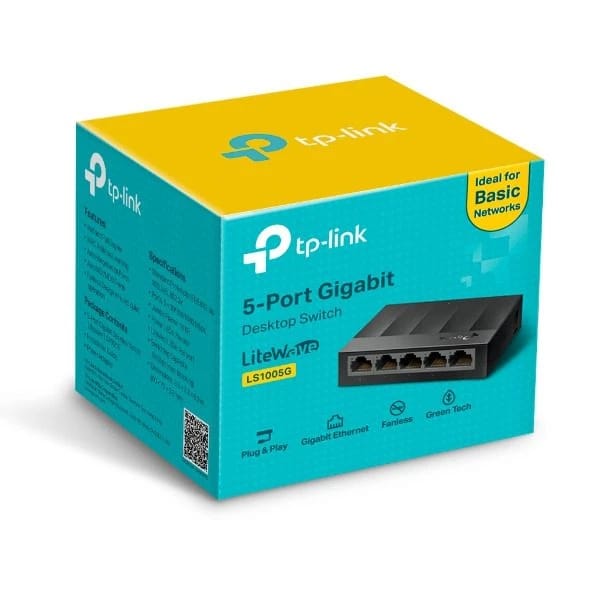 TP-Link LS1005G Gigabit Switch – 5-Port High-Speed Desktop Network Hub (10/100/1000Mbps)