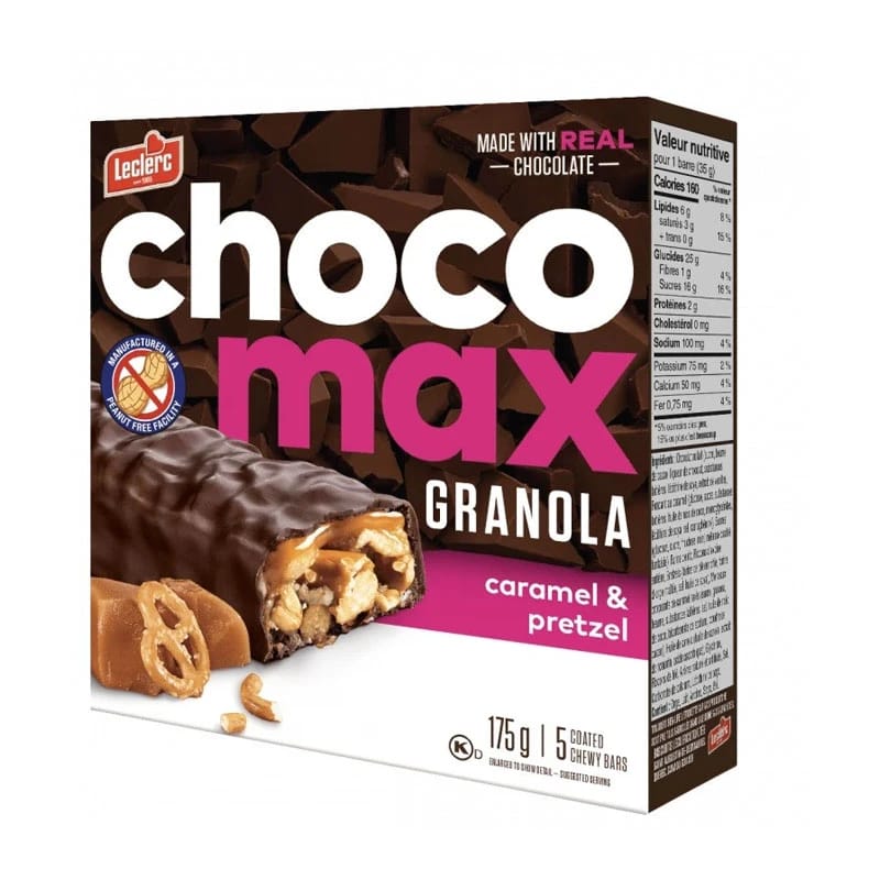 Leclerc Chocomax Granola Caramel and Pretzel Chewy Bars 175g