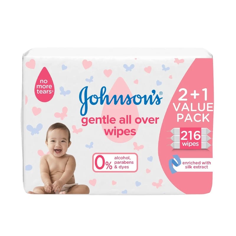 Johnson's Gentle all Over Baby Wipes 72 Wipes x 3pcs (2+1 Value Pack)