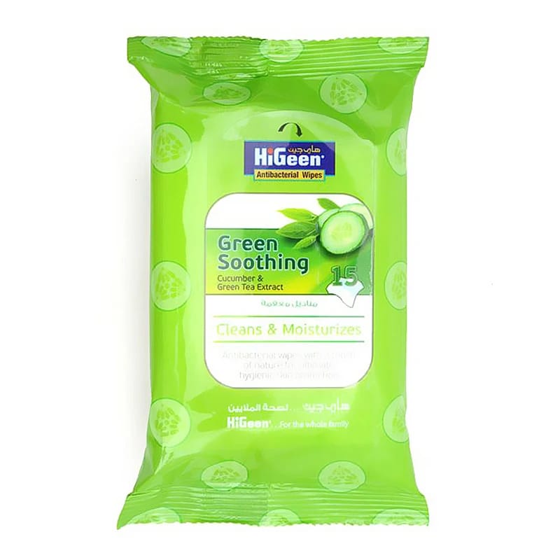 HiGeen Antibacterial Pocket Wipes - Green Soothing 15pcs