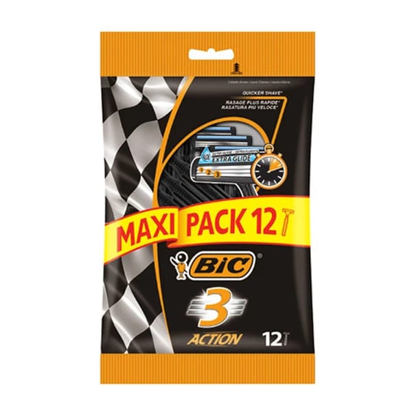 Bic 3 Action Disposable Razors 3 Blades 12Pcs