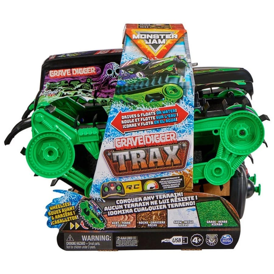 Monster Jam, Official Grave Digger Trax All-Terrain Remote Control Outdoor Vehicle, 1:15 Scale 33 x 22 x 27cm