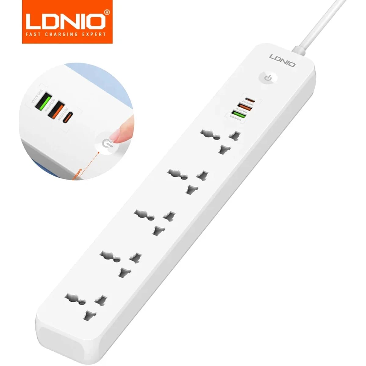LDNIO SC5319 Multi Socket Extension Lead with 5 AC 3 USB Power Socket Plug Extender 2M